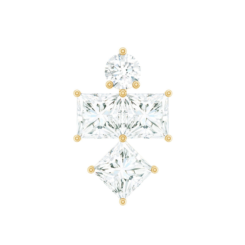 Round and Princess Cut Moissanite Cluster Helix Earring
