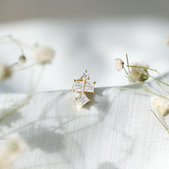 Round and Princess Cut Moissanite Cluster Helix Earring