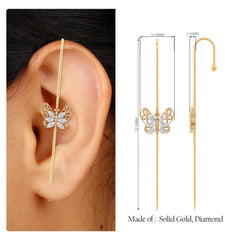 Elegant Certified Moissanite Butterfly Ear Pin Earring