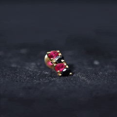 Pear Cut Ruby and Black Onyx Bar Earring for Helix Piercing