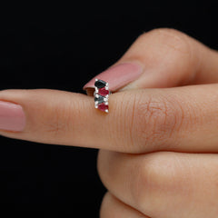 Pear Cut Ruby and Black Onyx Bar Earring for Helix Piercing