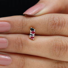 Pear Cut Ruby and Black Onyx Bar Earring for Helix Piercing