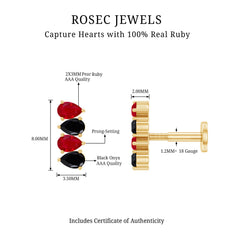 Pear Cut Ruby and Black Onyx Bar Earring for Helix Piercing