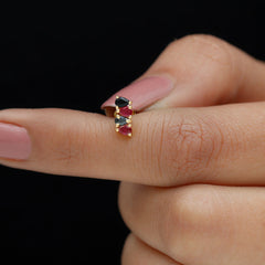 Pear Cut Ruby and Black Onyx Bar Earring for Helix Piercing