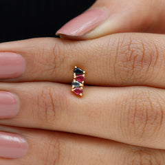 Pear Cut Ruby and Black Onyx Bar Earring for Helix Piercing