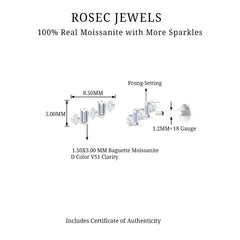 Baguette and Round Moissanite Ear Crawler Earring
