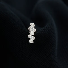 Baguette and Round Moissanite Ear Crawler Earring