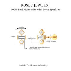 Certified Moissanite Three Stone Earring for Tragus Piercing