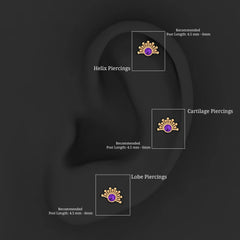 Bezel Set Round Amethyst Sunburst Helix Earring
