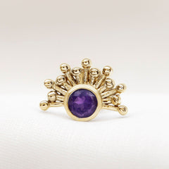 Bezel Set Round Amethyst Sunburst Helix Earring