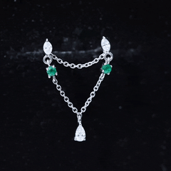 Moissanite Double Piercing Earring with Created Emerald