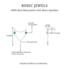 Moissanite Double Piercing Earring with Created Emerald