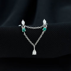 Moissanite Double Piercing Earring with Created Emerald