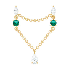 Moissanite Double Piercing Earring with Created Emerald