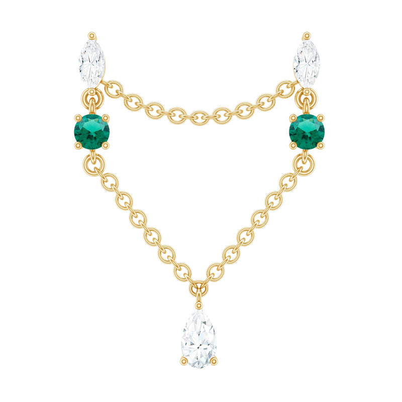 Moissanite Double Piercing Earring with Created Emerald