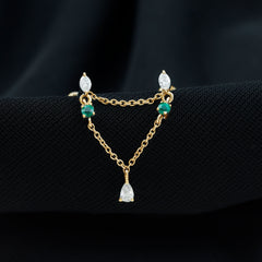 Moissanite Double Piercing Earring with Created Emerald
