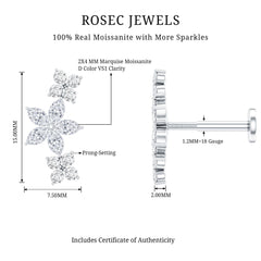 Certified Round Moissanite Flower Ear Crawler Earring