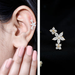 Certified Round Moissanite Flower Ear Crawler Earring