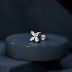 Marquise Cut Moissanite Flower Cartilage Earring