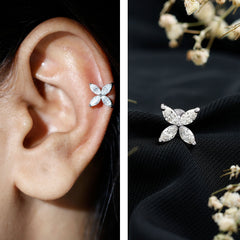 Marquise Cut Moissanite Flower Cartilage Earring