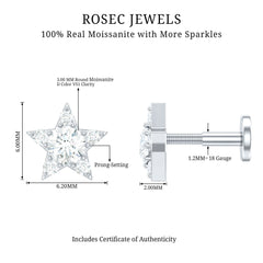 Dainty Moissanite Star Cartilage Earring with Flat Back