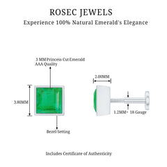 Princess Cut Emerald Helix Earring in Bezel Setting