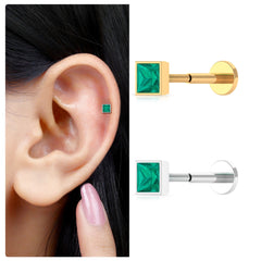 Princess Cut Emerald Helix Earring in Bezel Setting