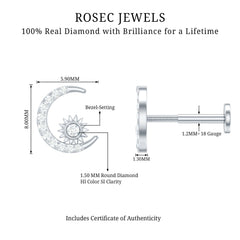 Diamond Moon and Star Helix Earring