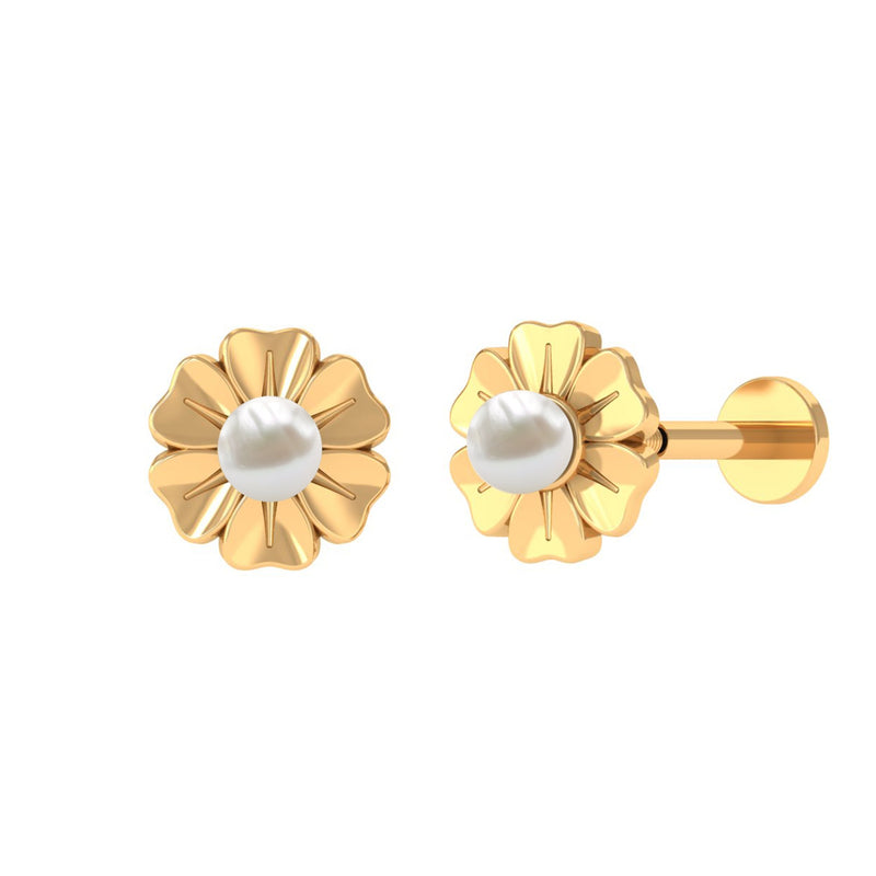 White Pearl Floral Earring for Helix Piercing