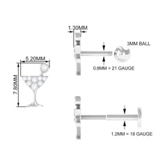 Diamond Wine Glass Earring for Tragus Piercing
