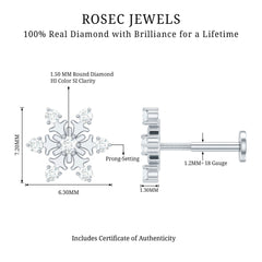 Diamond Snowflake Earring for Upper Lobe Piercing
