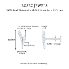 Marquise Cut Diamond Solitaire Earring for Tragus Piercing