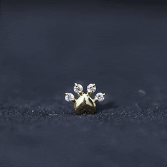 Round Moissanite Gold Heart Paw Earring for Helix Piercing