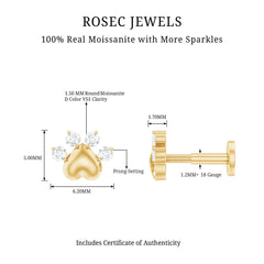 Round Moissanite Gold Heart Paw Earring for Helix Piercing