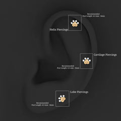 Round Moissanite Gold Heart Paw Earring for Helix Piercing