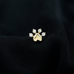 Round Moissanite Gold Heart Paw Earring for Helix Piercing
