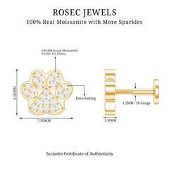 Moissanite Dog Paw Print Earring for Cartilage Piercing