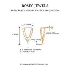 Moissanite Double Chain Dangling Earring for Cartilage Piercing