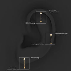 Bezel Set Diamond Chain Drop Earring for Cartilage Piercing