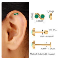 Bezel Set Emerald Two Stone Helix Earring with Beaded Detailing