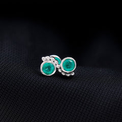 Bezel Set Emerald Two Stone Helix Earring with Beaded Detailing