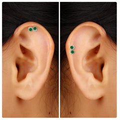 Bezel Set Emerald Two Stone Helix Earring with Beaded Detailing