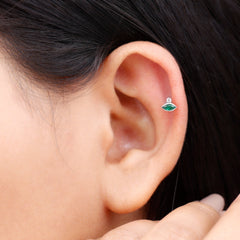 Marquise Cut Lab Grown Emerald Helix Earring with Certificate