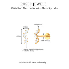Marquise Cut Moissanite 3 Stone Tragus Earring