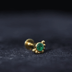 Dainty Round Emerald Tragus Earring with Beaded Detailing