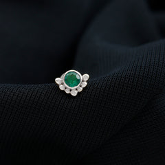 Dainty Round Emerald Tragus Earring with Beaded Detailing