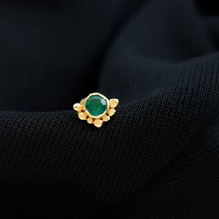 Dainty Round Emerald Tragus Earring with Beaded Detailing