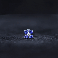 Natural Blue Sapphire Flower Earring for Rook Piercing