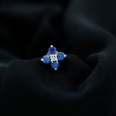 Natural Blue Sapphire Flower Earring for Rook Piercing
