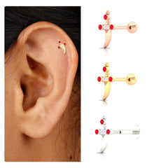 Real Ruby and Diamond Dagger Helix Earring